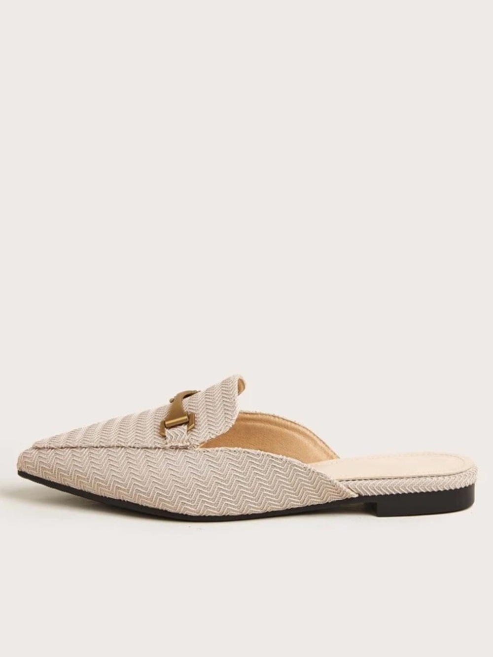 Beige Pointed Toe Mule Flats – Gold Detail Slip-On Loafer Shoes - 9.5 - Picture 5 of 5